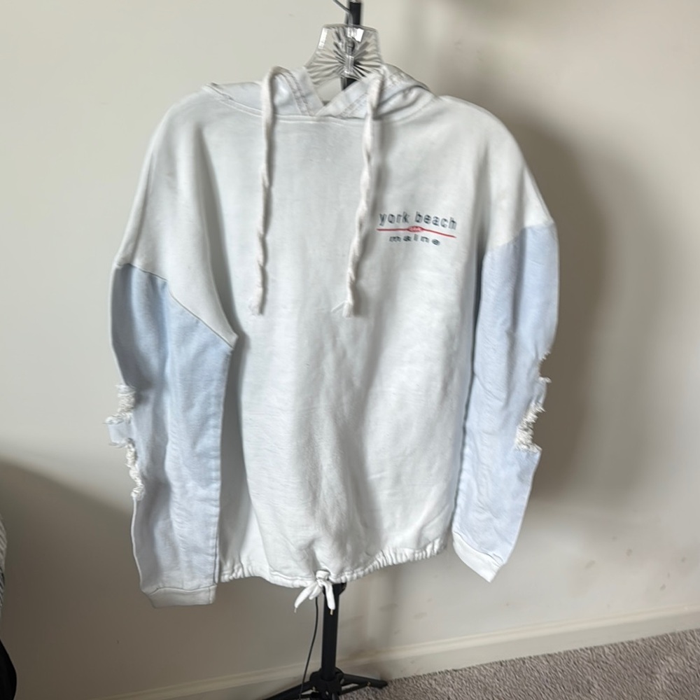Woman White and Light Blue Hoodie PTP 22 length 18.5